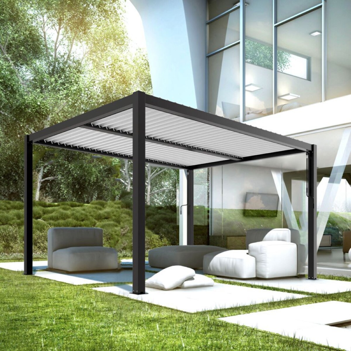 Ścianka boczna, markiza 4m do pergoli elektryczna, antracytowa