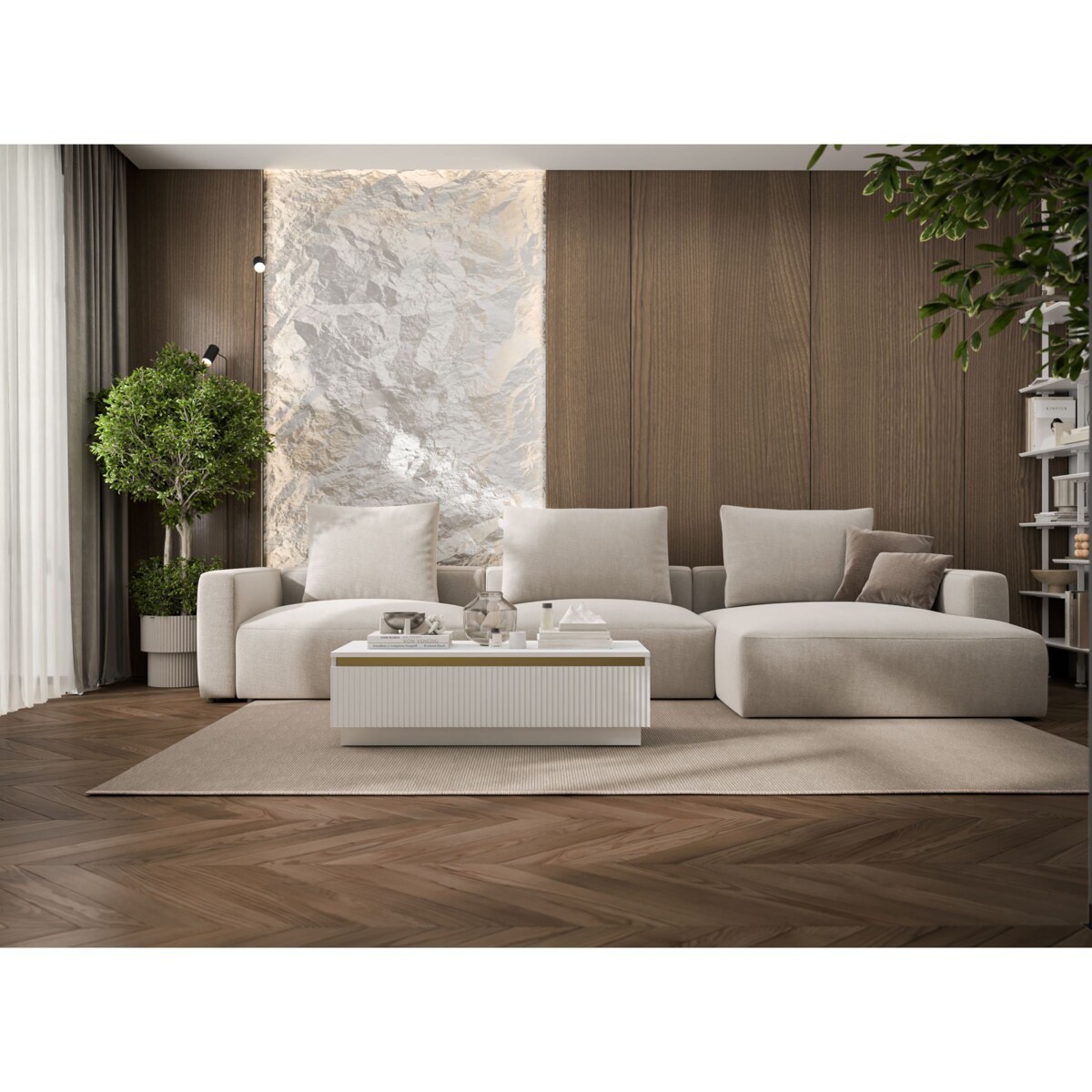 Nowoczesny Stolik kawowy Glamour prostokątny elegancka ława Biały Mat 109 cm
