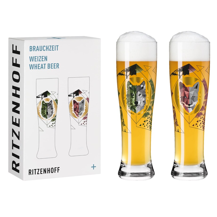 Zestaw 2 szklanek do piwa Brauchzeit #2, wilk i lis