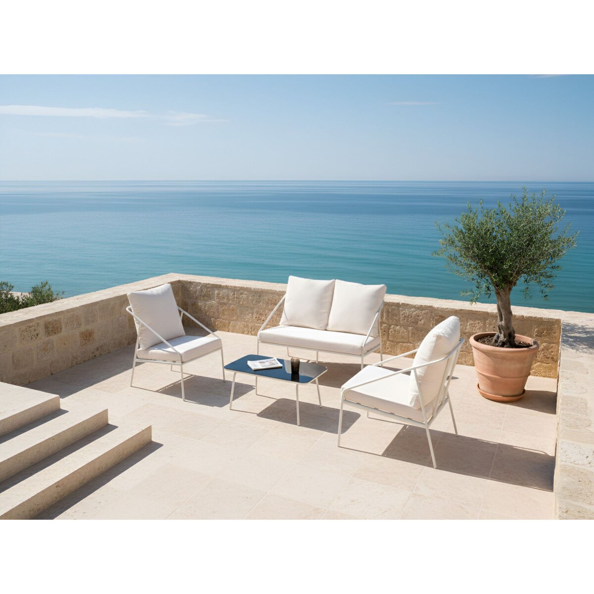 Zestaw ogrodowy ze stolikiem dla 4 osób USTICA Metal Biały