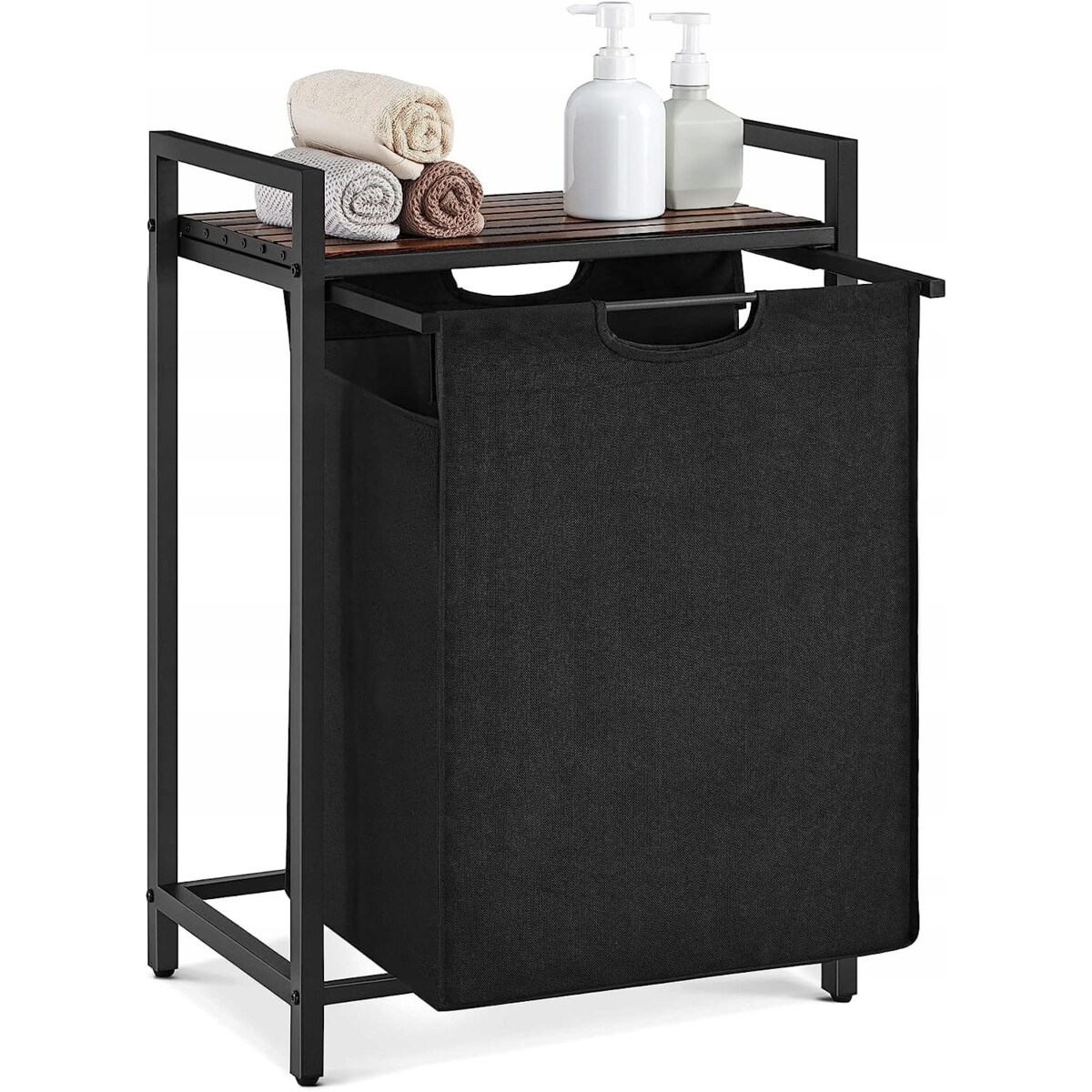 Szafka Łazienkowa Kosz 50X33X72 Cm Czarny, Rustykalny Brąz