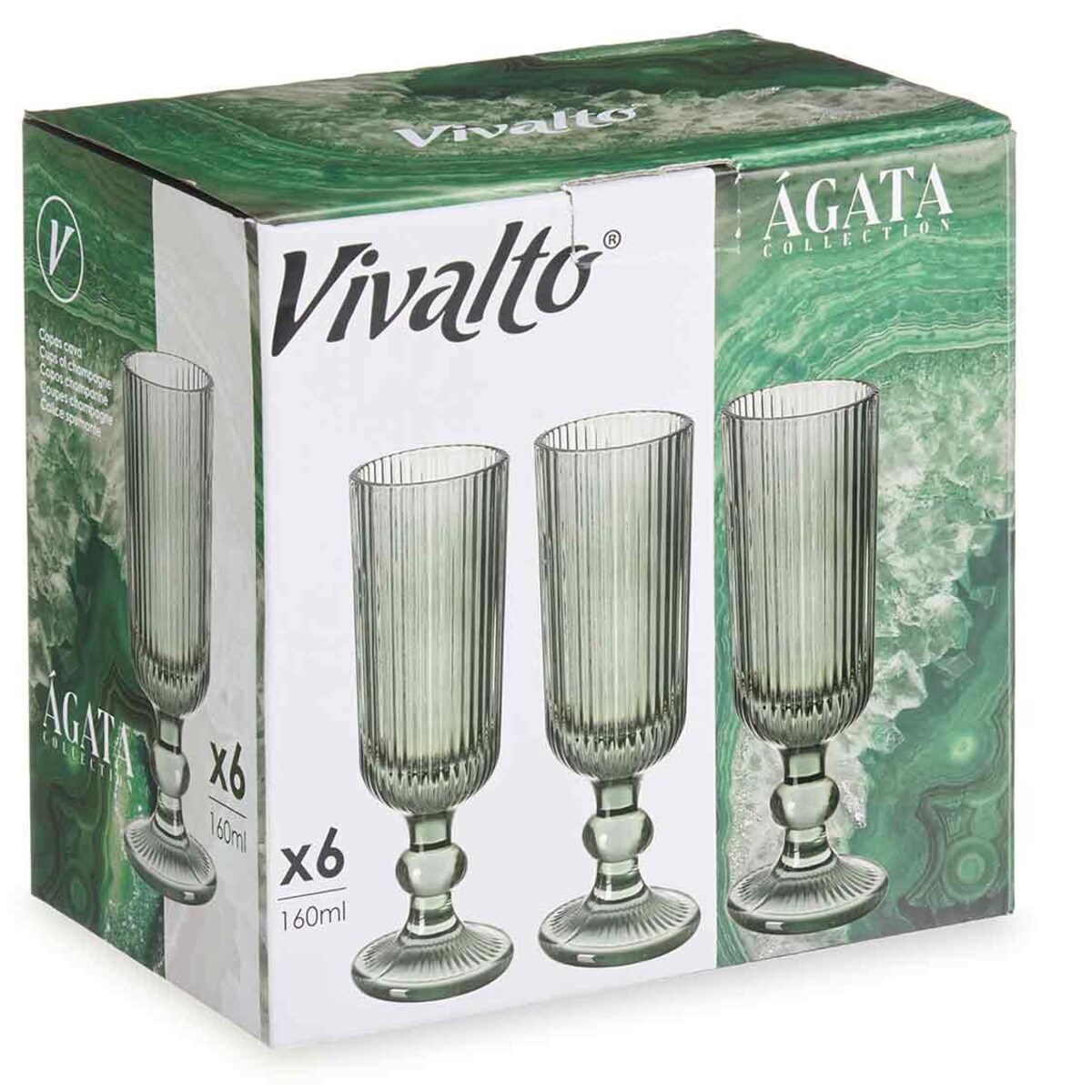 Kieliszki do szampana LINES z ryflowanego szkła, zestaw 6 sztuk, 160 ml