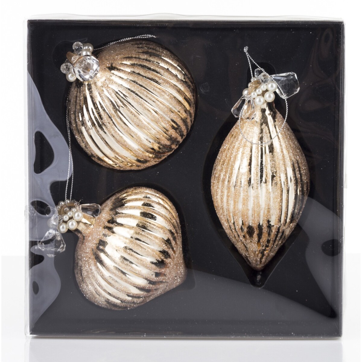 Bombka szklana 3 szt. złota z perełkami