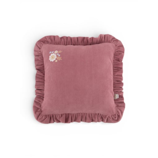 Poduszka dekoracyjna sztruksowa z falbanką mauve