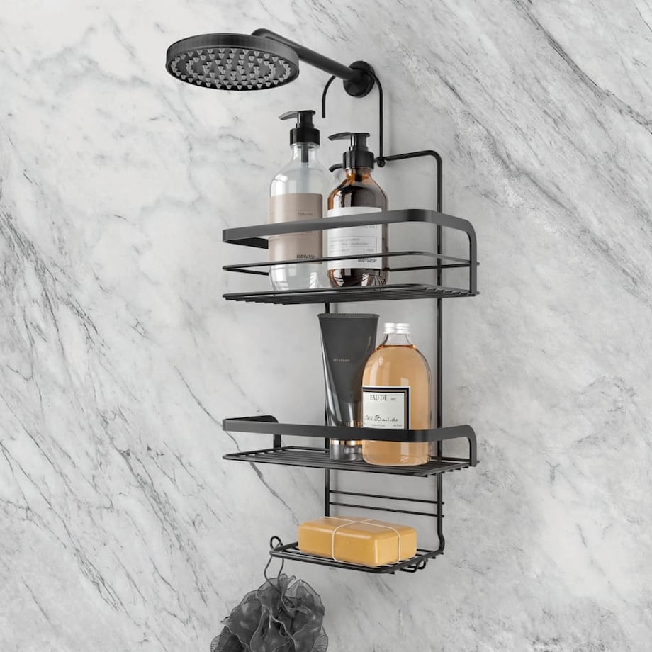Metaltex 3-poziomowa półka pod prysznic z haczykiem, czarna