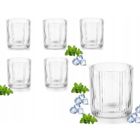 6X SZKLANKI LITERATKI niskie W PRĄŻKI na whisky alkohol napoje soki 320ml