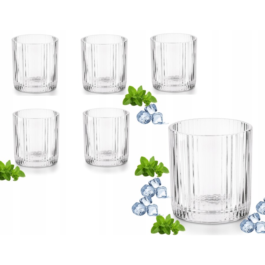 6X SZKLANKI LITERATKI niskie W PRĄŻKI na whisky alkohol napoje soki 320ml
