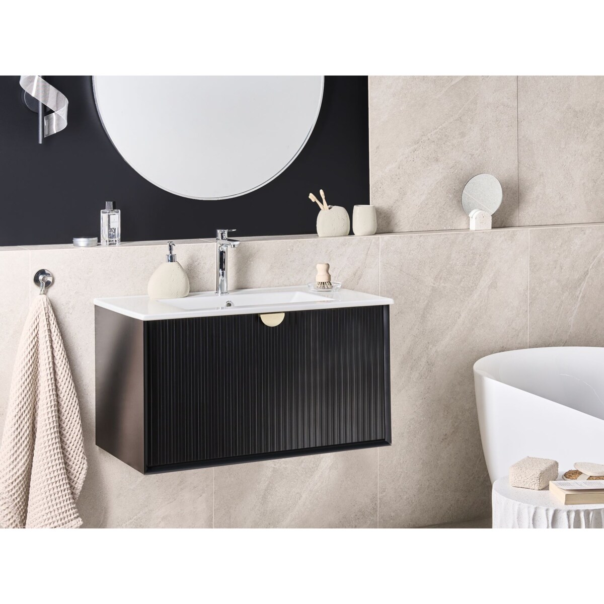 Szafka łazienkowa wisząca z umywalką BONAIRE 80 cm Czarny