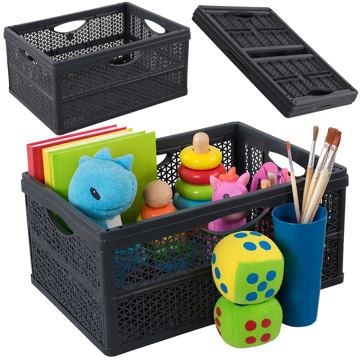 Pojemnik Plastikowy Składany Koszyk Na Zakupy Do Samochodu Skrzynka Na Owoce Warzywa 46,4 X 34 X 22 Cm Klapbox