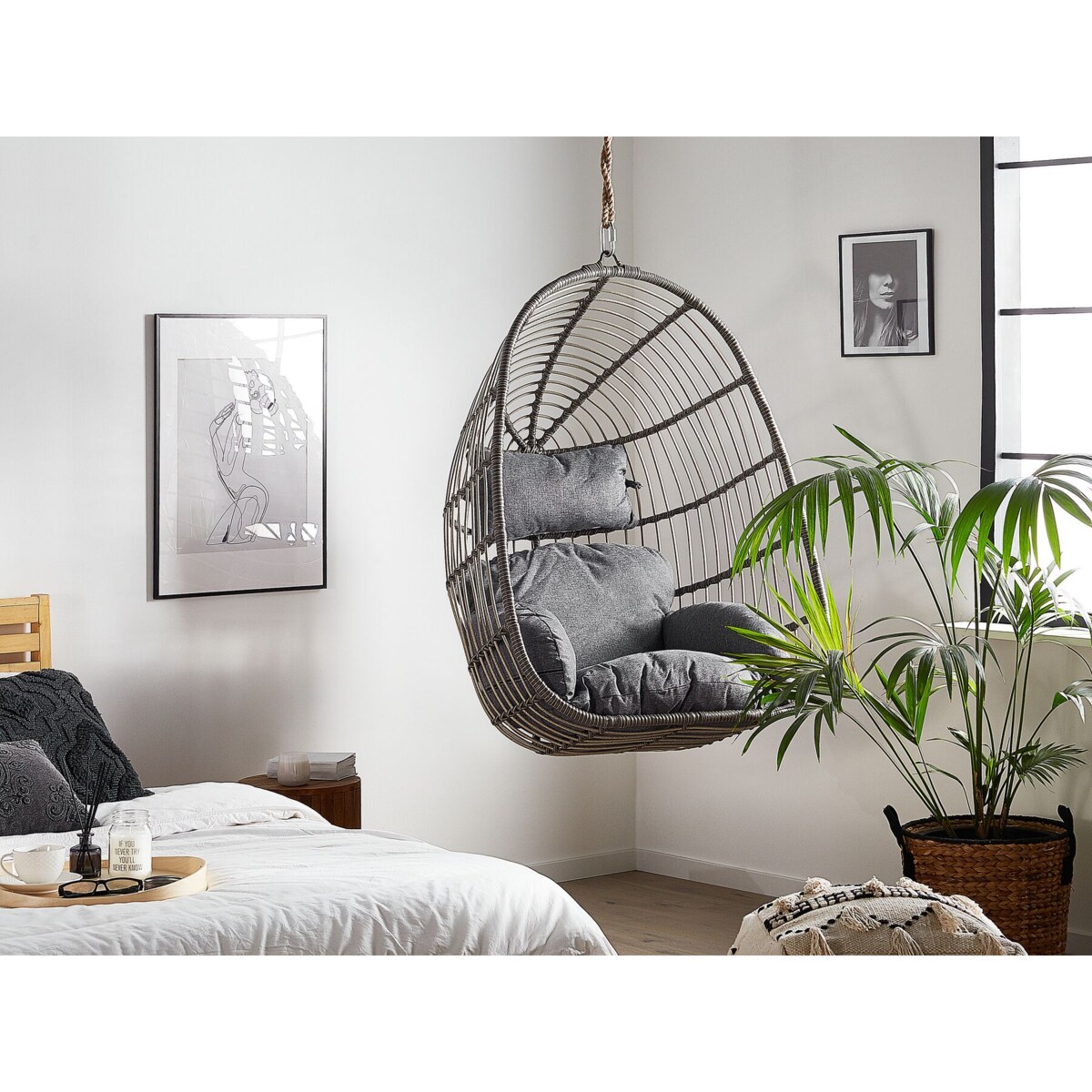 Fotel wiszący z technorattanu szary CASOLI