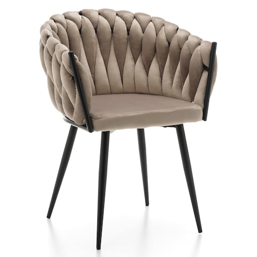 Krzesło tapicerowane plecione glamour salon welurowe LATINA ciemnobeżowa