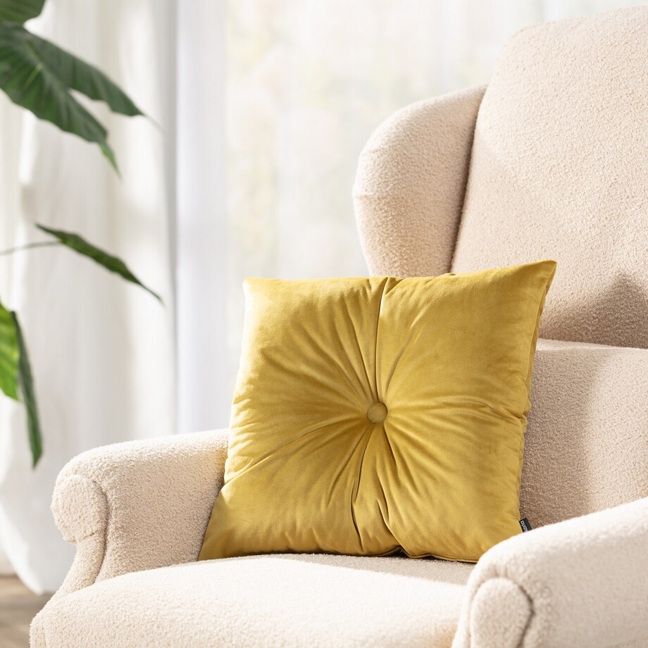 Poduszka kwadratowa Velvet z guzikiem, oliwkowy zielony, 37 x 37cm, Velvet