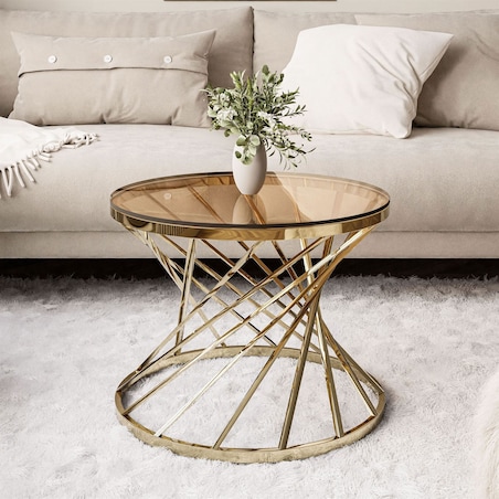 Stolik kawowy TAVIA złoty chrom szklany 50 cm