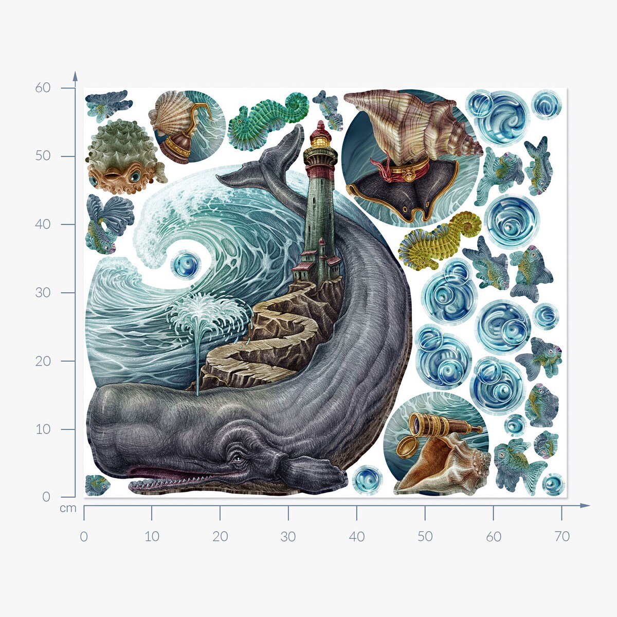 Zestaw naklejek na ścianę, Rysunkowe zwierzęta, 60cm