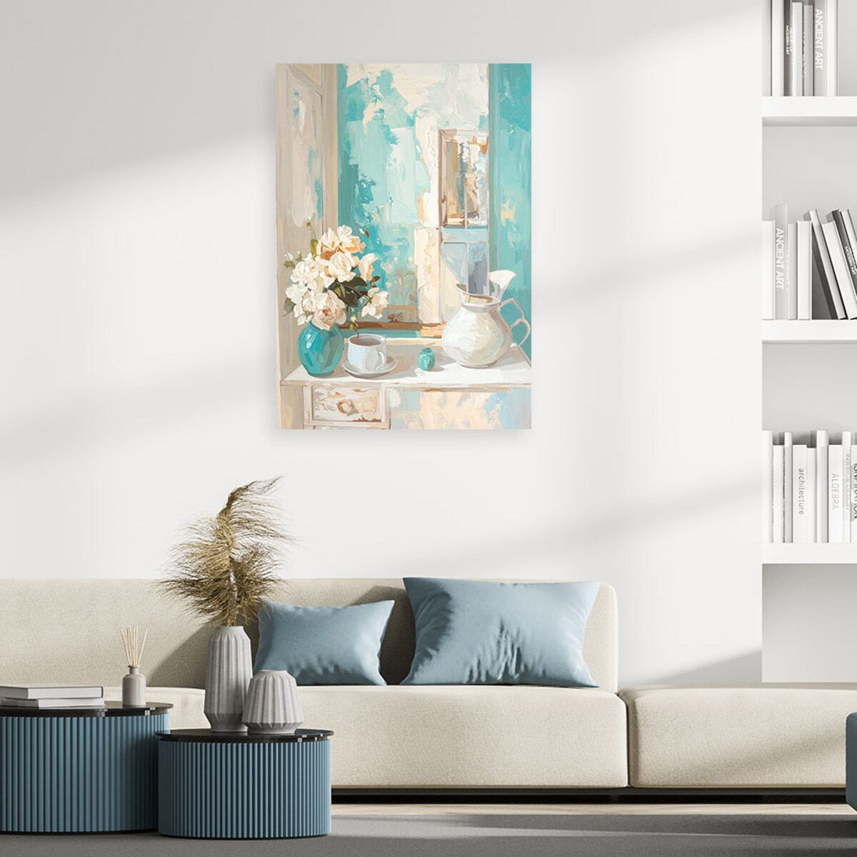 Obraz do salonu sypialni kuchni restauracji, Martwa natura bukiet w jasnych turkusowych odcieniach 70x100 cm