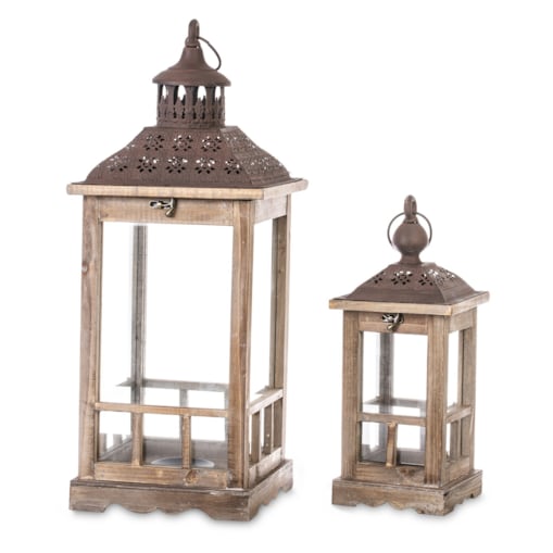 Lampion 2 szt. drewniany 60x23 cm i 40x15 cm TAITTI