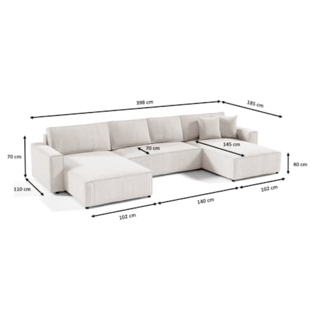 Narożnik MILLE U z funkcją spania, sztruks, Kolor:POSO 02