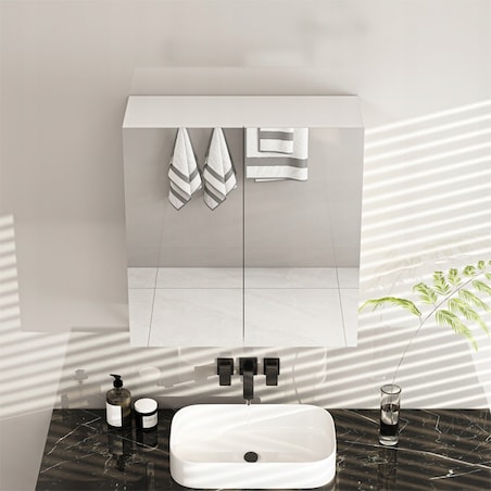 Szafka łazienkowa wisząca z lustrem nad umywalkę 2 drzwi biała nowoczesna