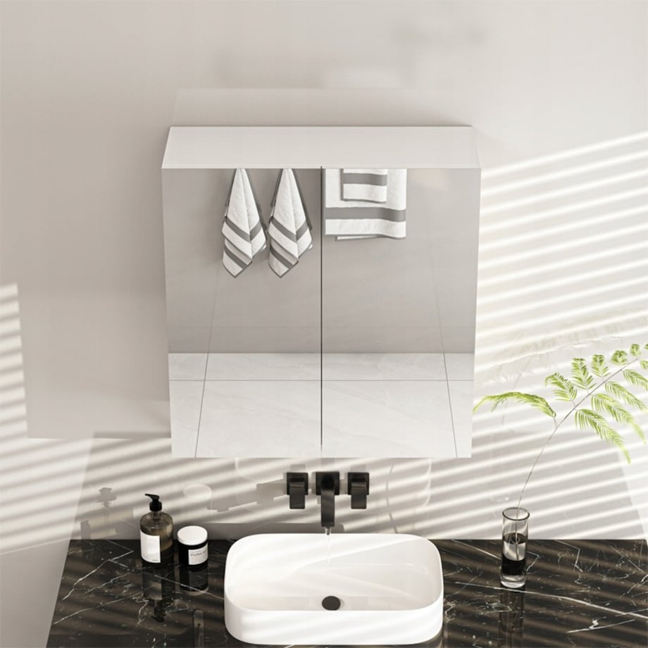 Szafka łazienkowa wisząca z lustrem nad umywalkę 2 drzwi biała nowoczesna
