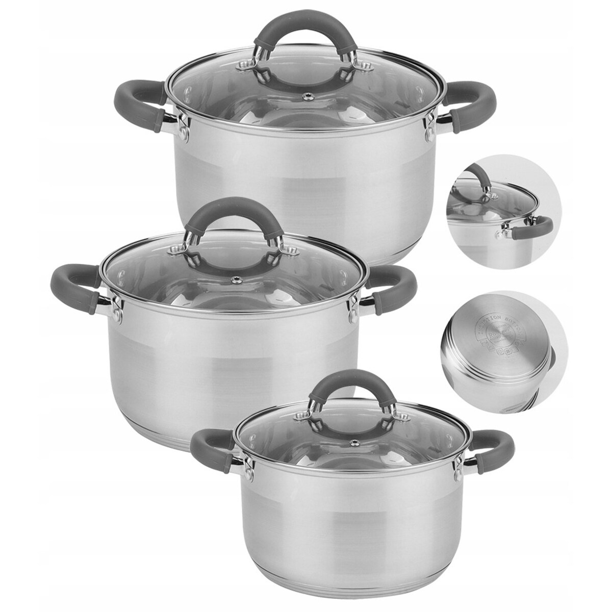 Garnki stalowe zestaw komplet 6-ele 20/22/24cm 3/4.5/5.5L gaz indukcja ROSSNER