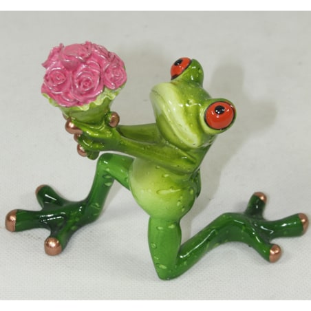 Dekoracja - żabka z kwiatami na Walentynki 12x14x6,5 cm RANE con fiori