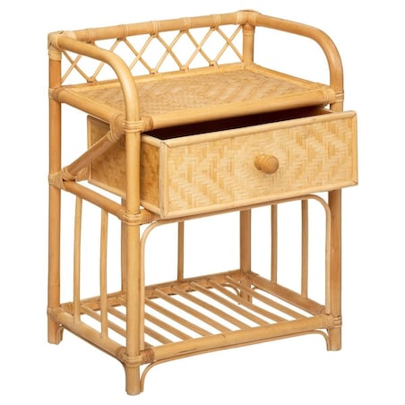 Stolik rattanowy do sypialni AONI, z szufladą i półką