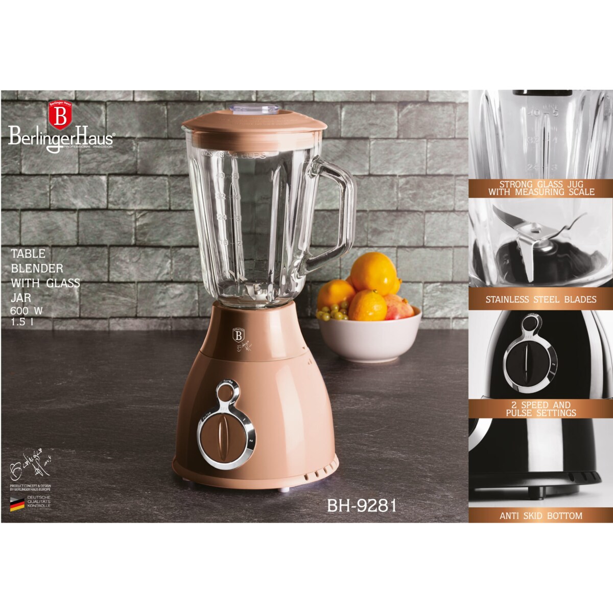 Blender kielichowy 1.5L Rose Gold BerlingerHaus BH-9281