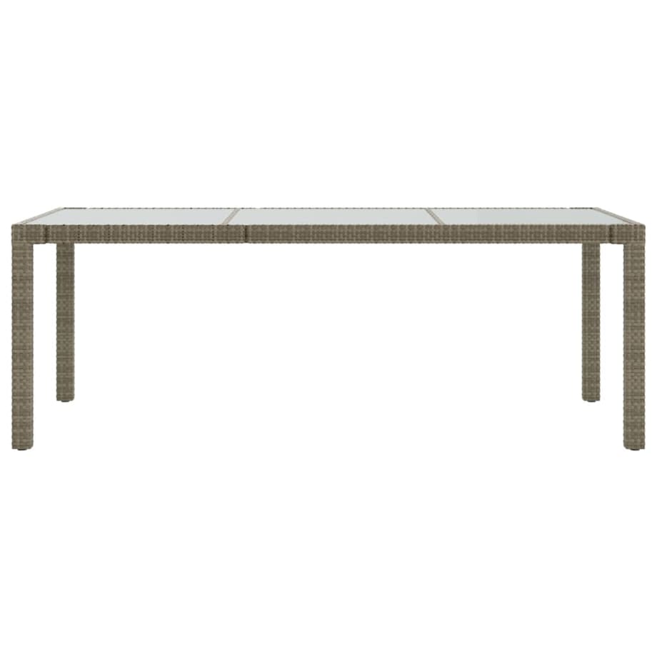 vidaXL Stół ogrodowy, szary, 190x90x75 cm, szkło hartowane i rattan PE