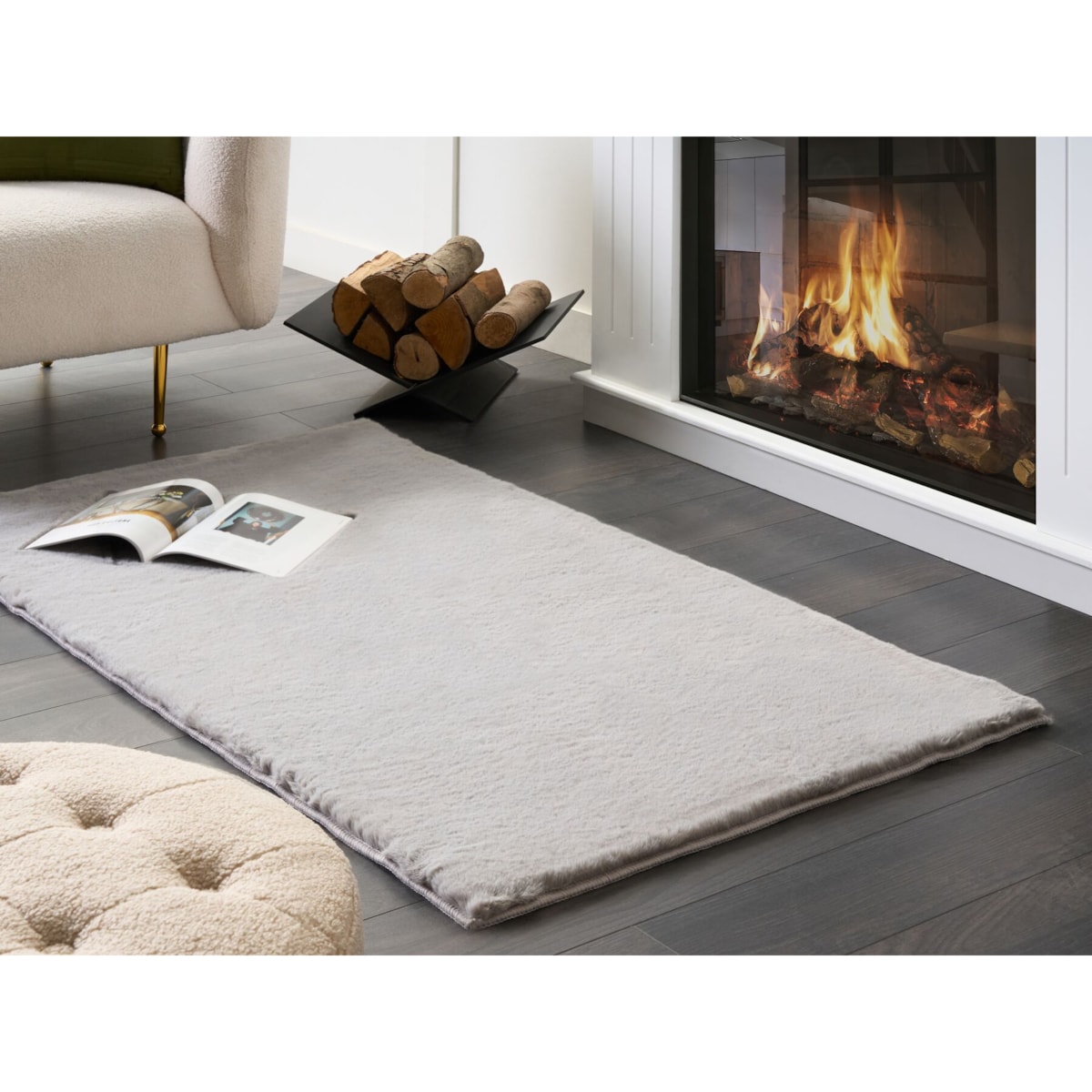 Dywan sztuczne futro królika 80 x 150 cm szary MIRPUR