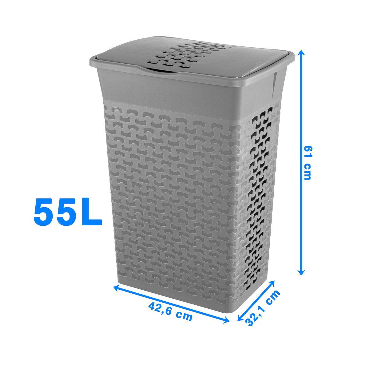 Kosz Na Pranie Bieliznę Wolnostojący Łazienkowy 55 L Szary