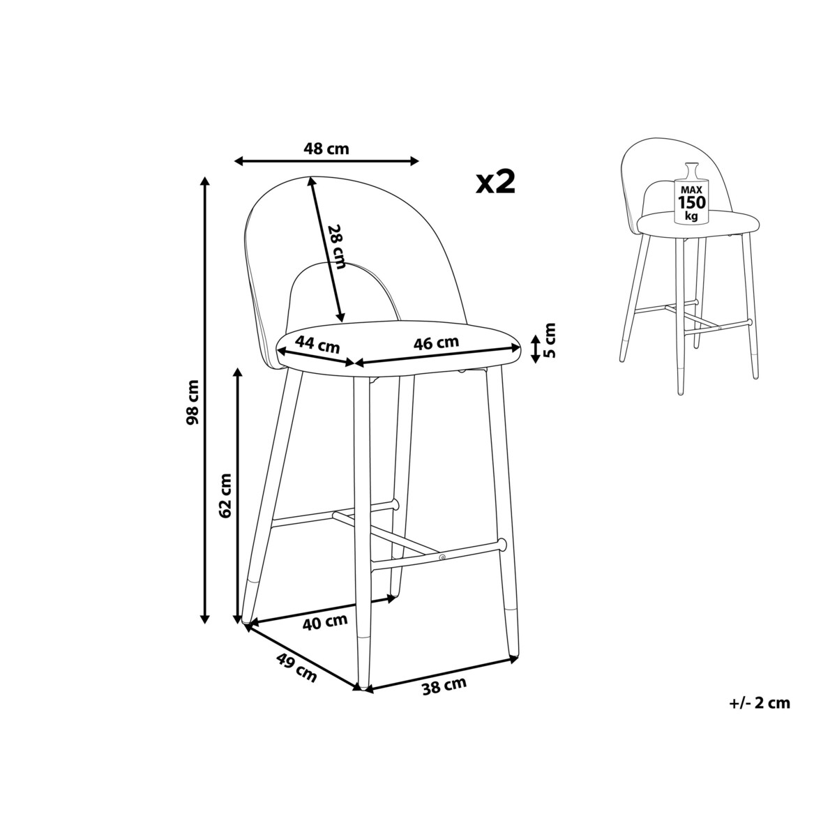 Zestaw 2 krzeseł barowych welurowy szary FALTON