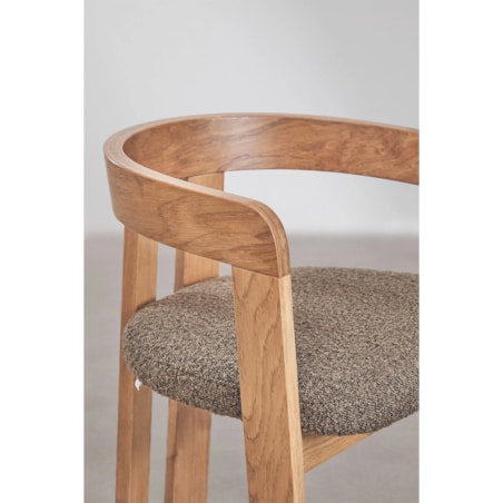 Krzesło z podłokietnikami, jasne drewno, kawa z mlekiem bouclé, Yvonne