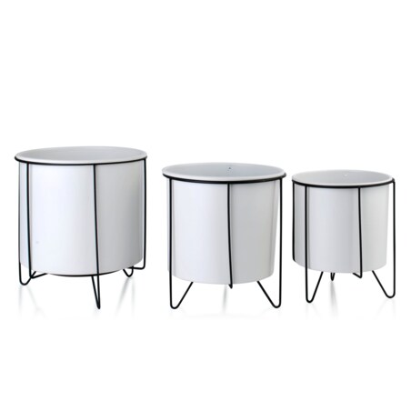 SWEN WHITE&BLACK Komplet 3 osłonek na stojaku 21,5x23/18x20/16x19,5cm