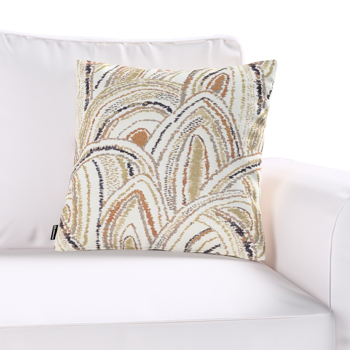 Poszewka Kinga na poduszkę 43x43 oliwkowo-pomarańczowe łuki na kremowym tle