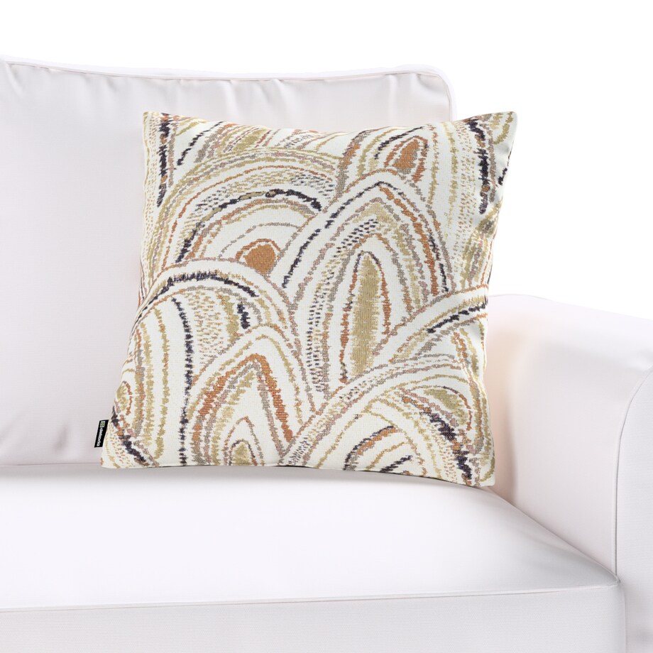 Poszewka Kinga na poduszkę 43x43 oliwkowo-pomarańczowe łuki na kremowym tle