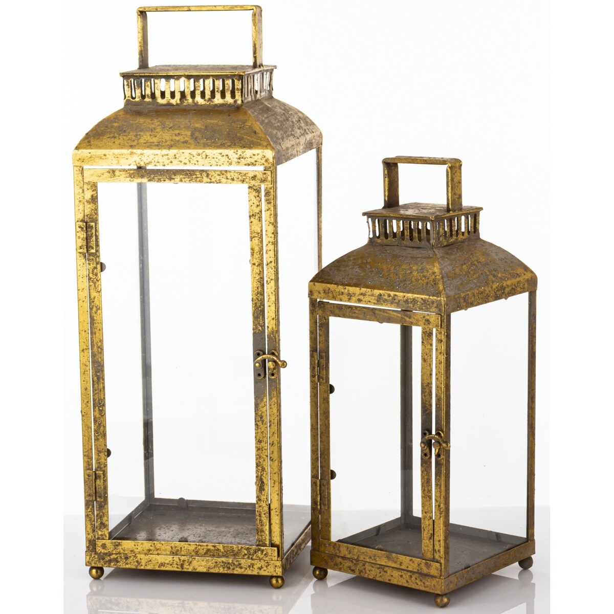 Lampion metalowy ze szkłem 2 szt. stare złoto