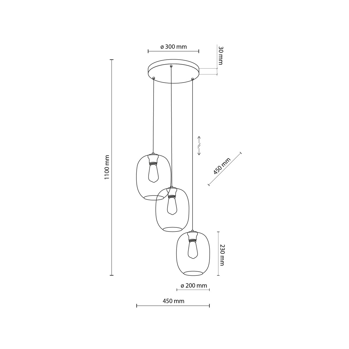 Lampa wisząca TK Lighting ELIO MIX 5973, 3xE27, regulowana, wielokolorowa, do salonu i jadalni
