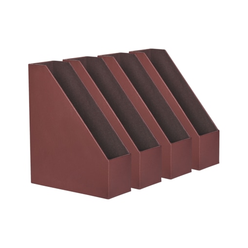 Zestaw 4 pojemników na dokumenty ekoskóra czerwony SUMER