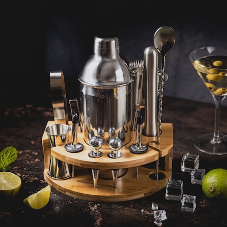 Zestaw barmański do drinków koktajli 12-ele Shaker srebrny KLAUSBERG