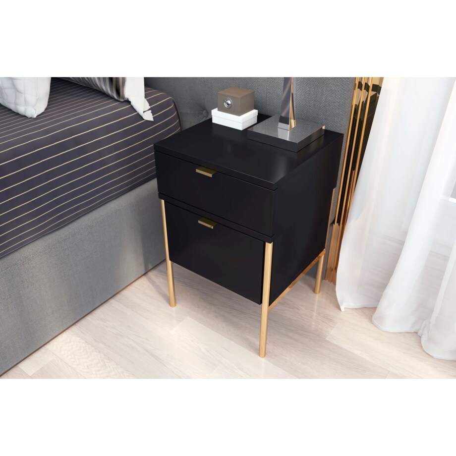 Elegancka czarna szafka nocna Skandica POLKA na złotych nóżkach