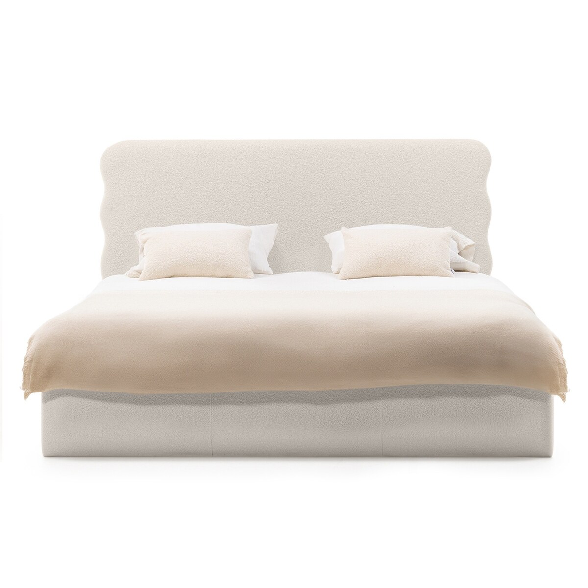 Łóżko tapicerowane 160x200 cm jasnobeżowe bouclé Bolga