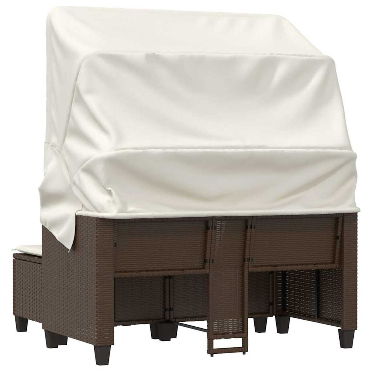vidaXL 2-os. sofa ogrodowa, daszek i podnóżki, brązowa, rattan PE