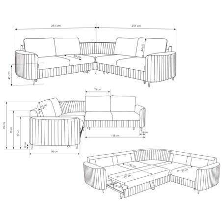 Narożnik z funkcją spania i pojemnikiem na pościel LOREN, zimny beż