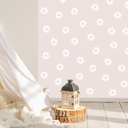 Naklejka na ścianę łuk brudny róż - stokrotki XL