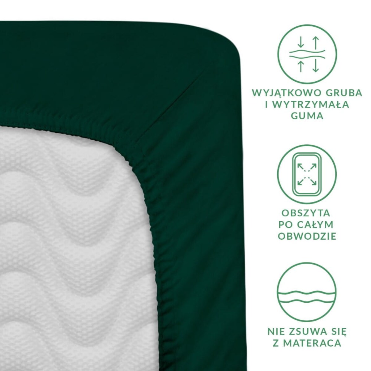 Prześcieradło z bawełny satynowej z gumką 180x200 kolor butelkowa zieleń