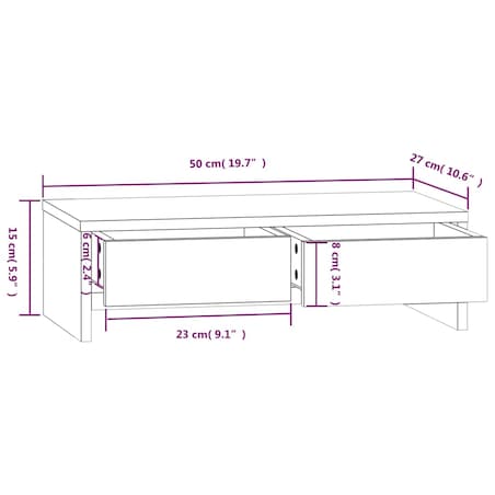 vidaXL Podstawka na monitor, biała, 50x27x15 cm, lite drewno sosnowe