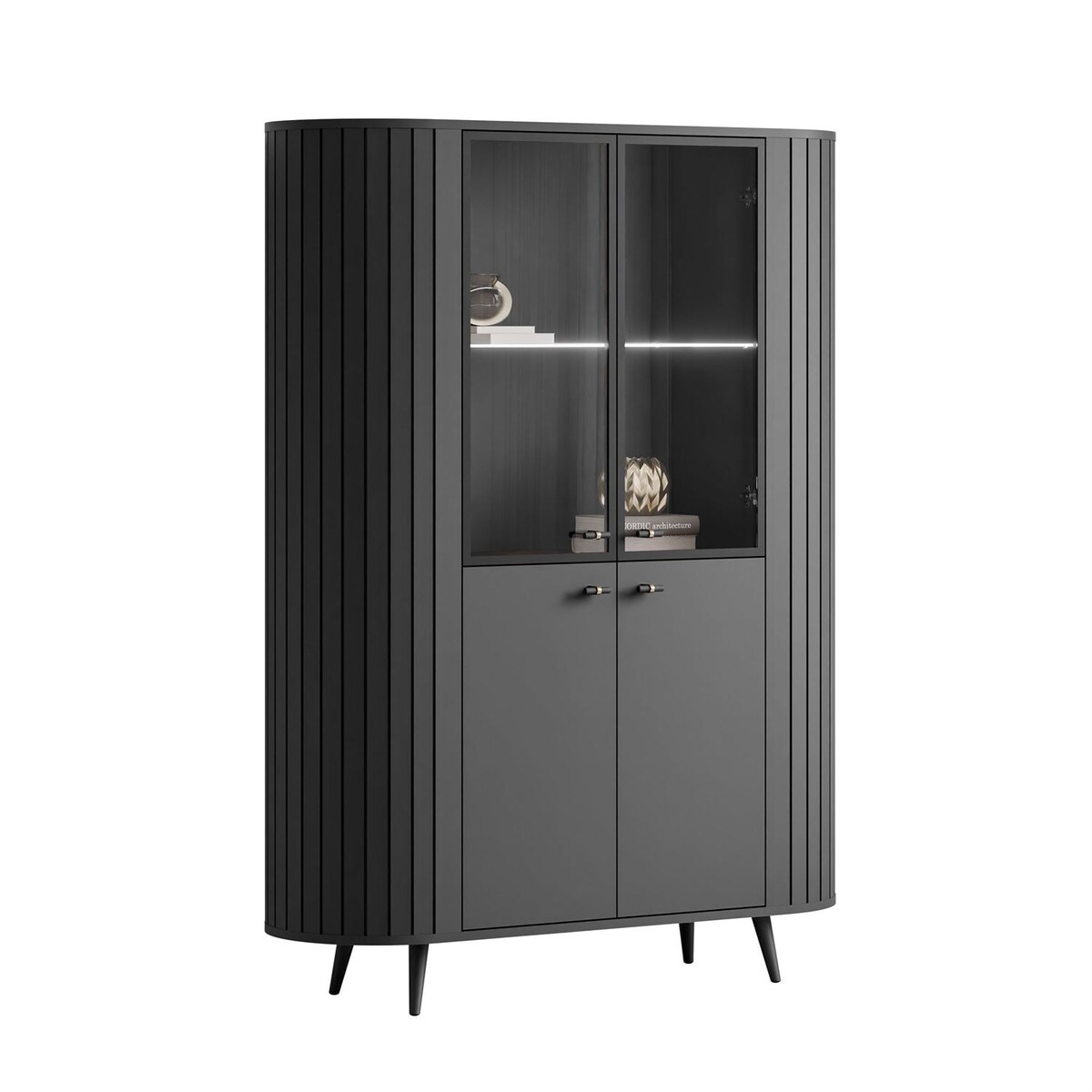 Witryna ELODIE II z oświetleniem LED, czarny / nóżki i uchwyty czarne