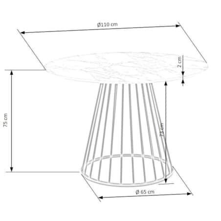 STÓŁ OKRĄGŁY Dabro 110 cm biały MARMUROWY WZÓR stalowe nogi