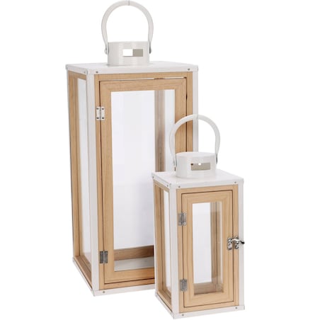 Duże lampiony na taras, drewno i metal w białym kolorze, 2 sztuki