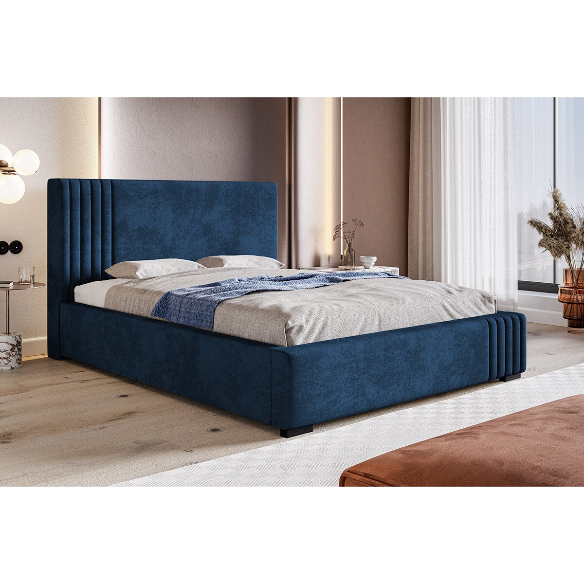 Łóżko sypialniane z pojemnikiem 180x200 BEN 13 - granatowe